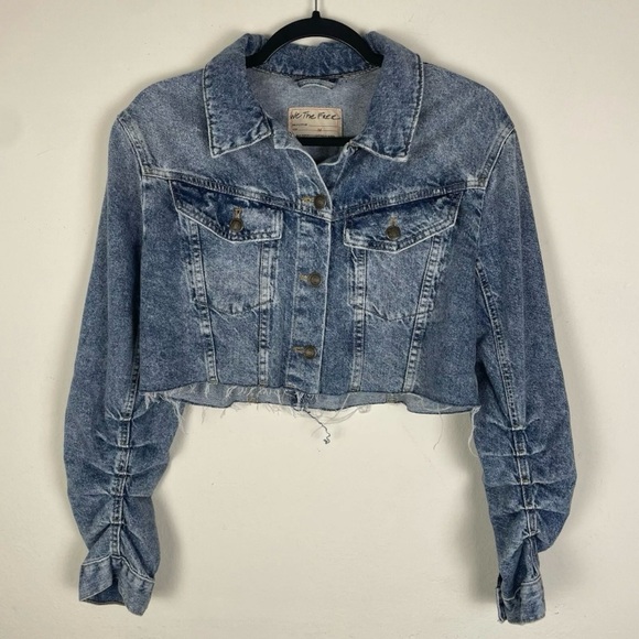 We The Free Ollie Femme Cropped Denim Trucker Jacket Preppy Women’s Cropped M - Picture 5 of 13